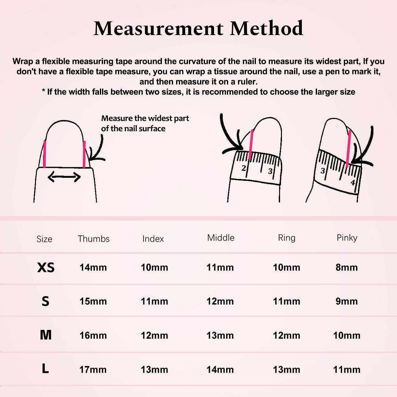 Press on Nails standard size chart--Siva Nail Handmade with care