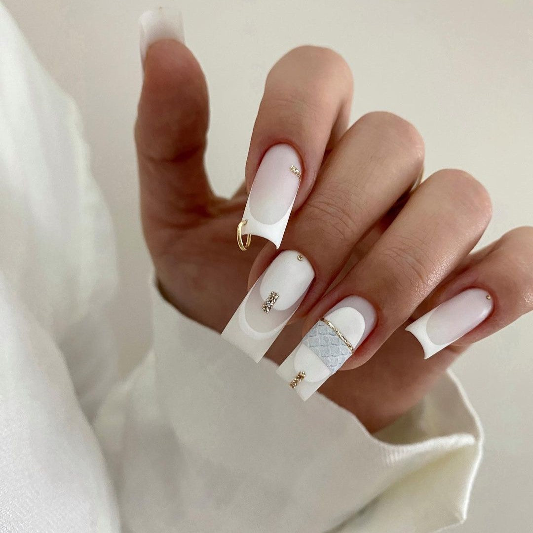 Siva Nail, Purity, Elegant White French Tip, Handmade Press on Nails