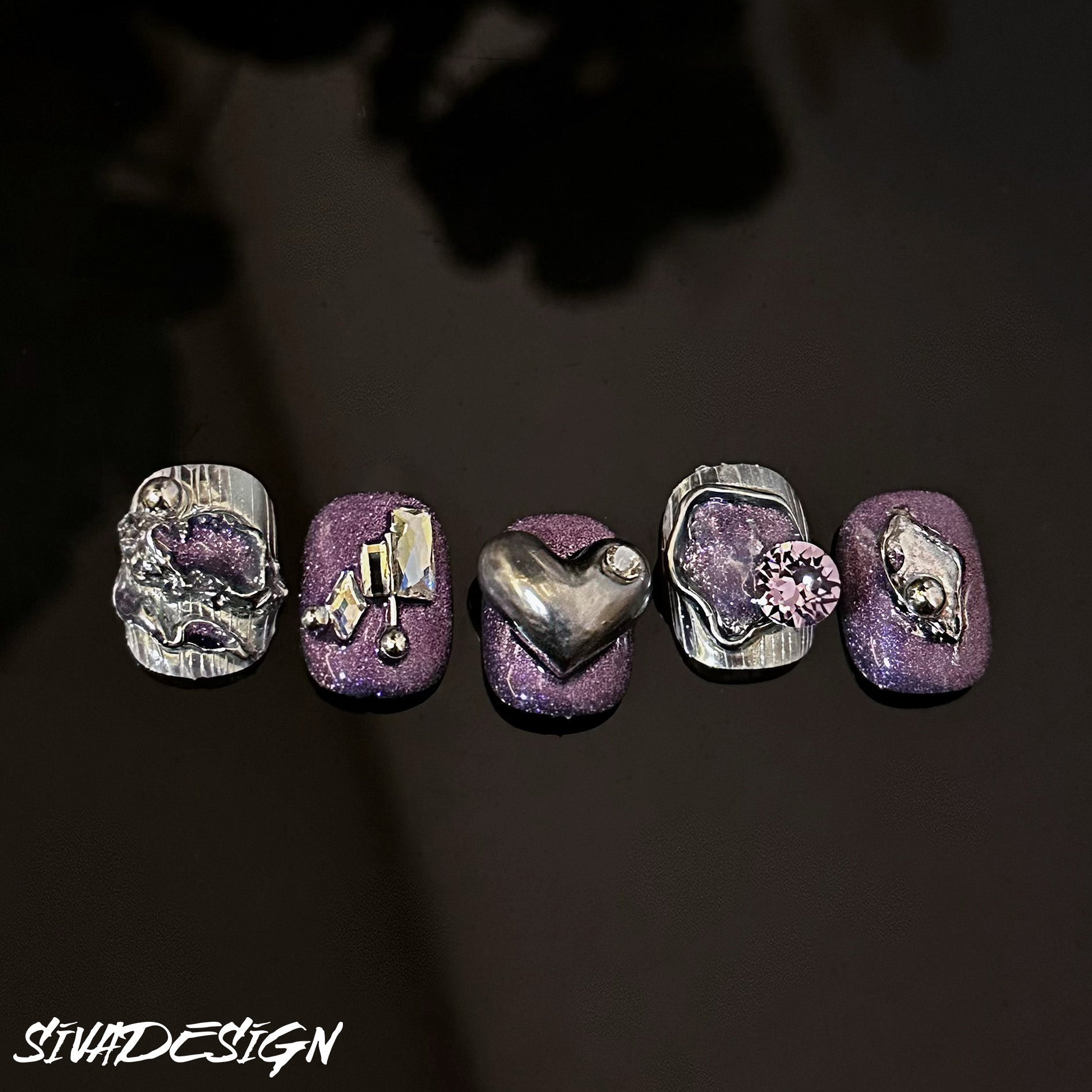 Siva Nail, Purple Dream, Galactic Glow, Handmade Press on Nails