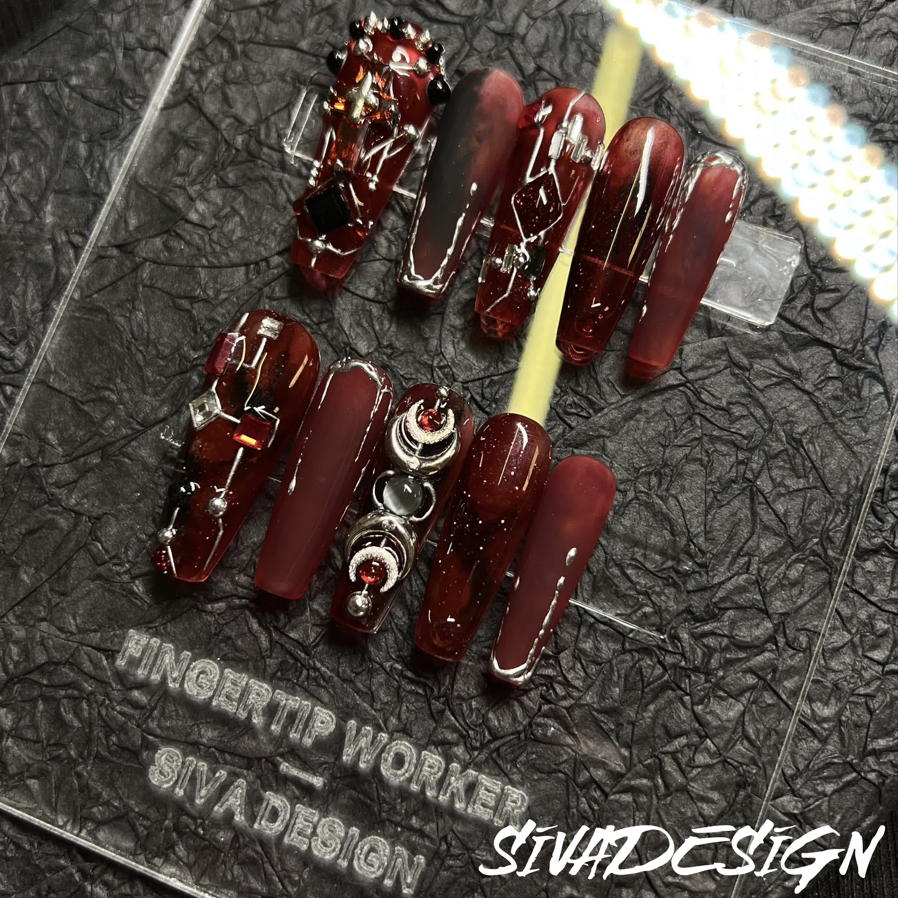 Siva Nail, Red Regalia, Regal Enchantment, Handmade Press on Nails