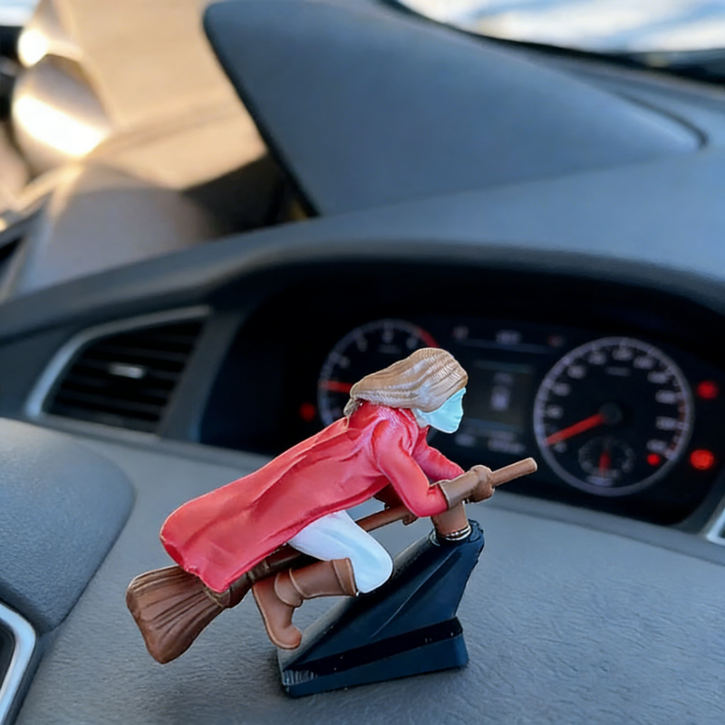 Magic Drifting Broomstick Dashboard Ornament - Interactive Wizard Car Décor