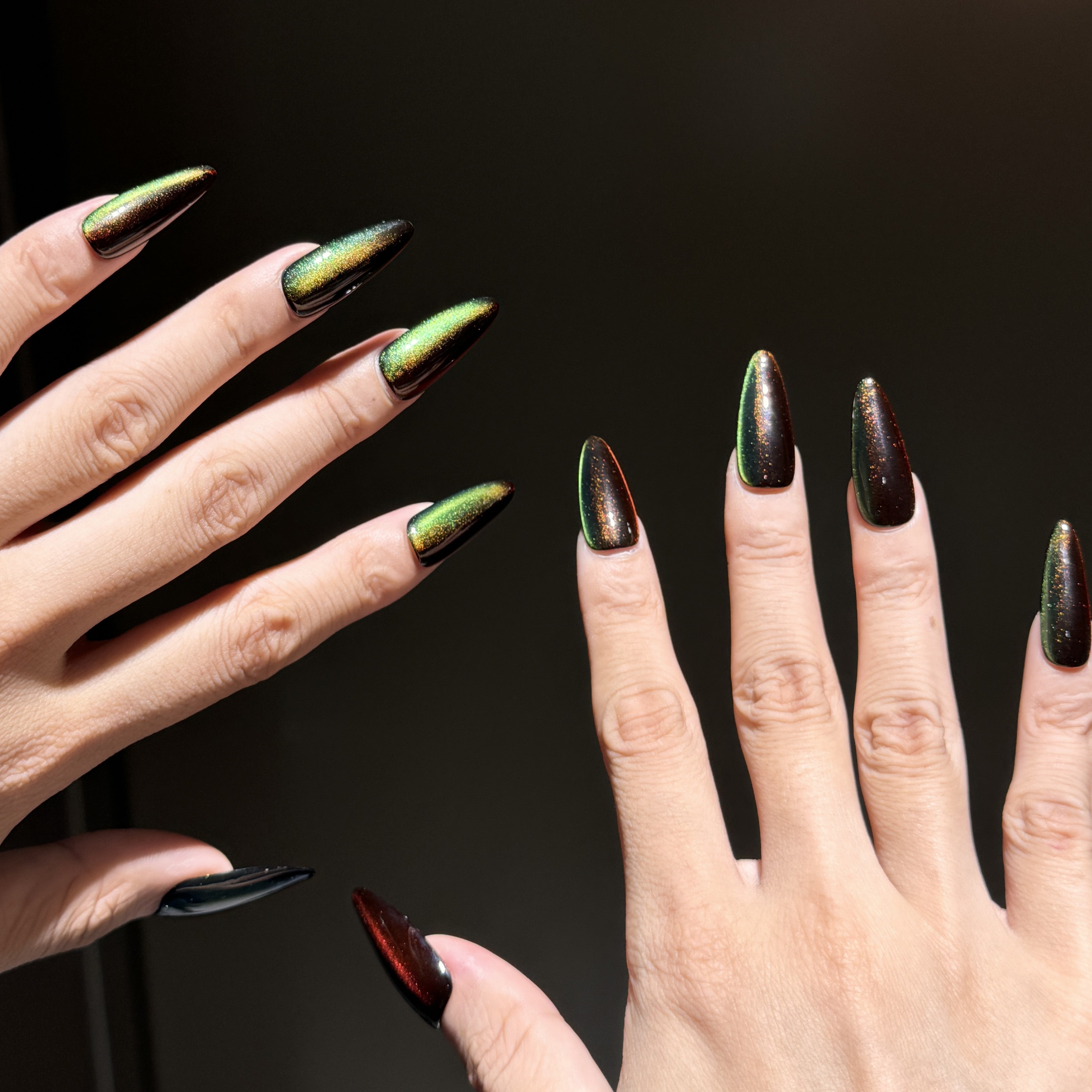 Siva Nail, Dark Flame, Green Glow Press on Nails