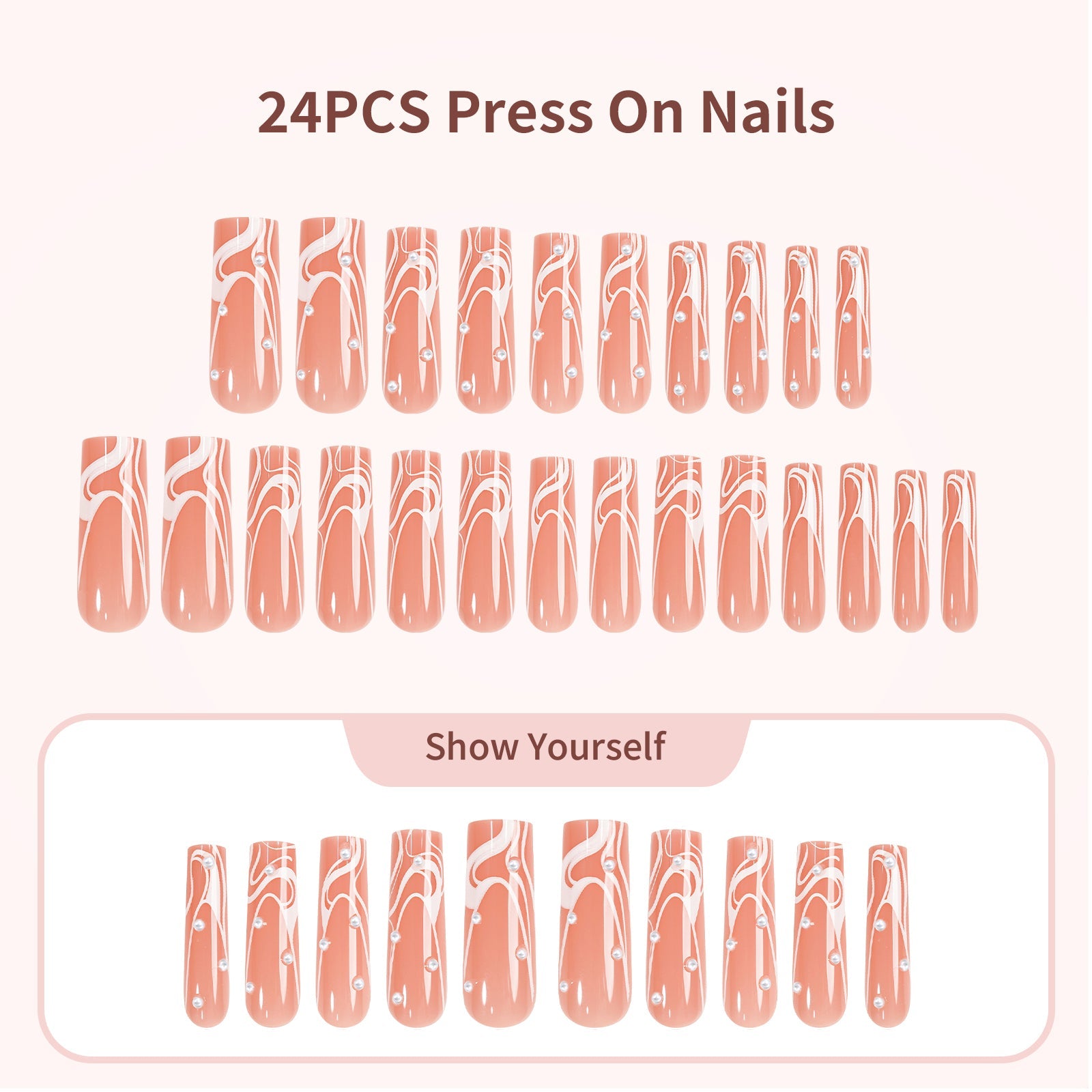 Siva Nail, Coral Tide, 24 Pieces Pearl Accent Press on Nails