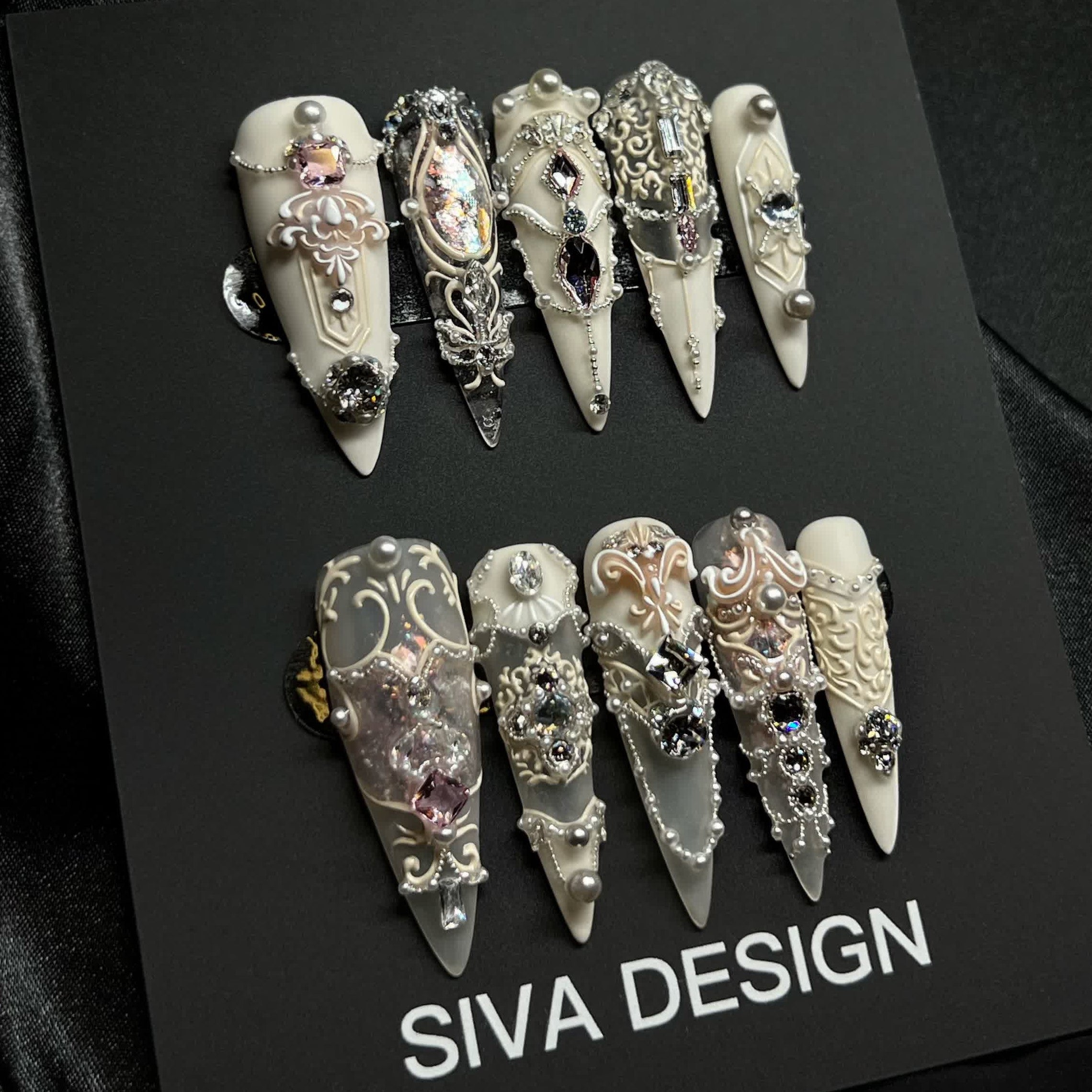 Siva Nail, Dark Majesty (Pink), Gothic Handmade Press on Nails