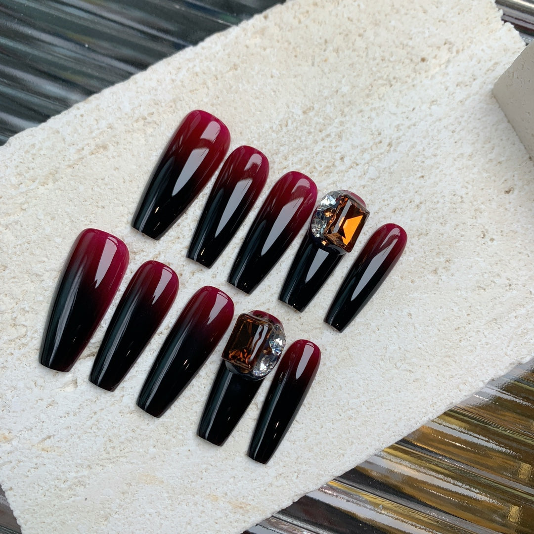 Siva Nail, Regal Wine Drip, Luxurious Winter Ombre Handmade Press on Nails