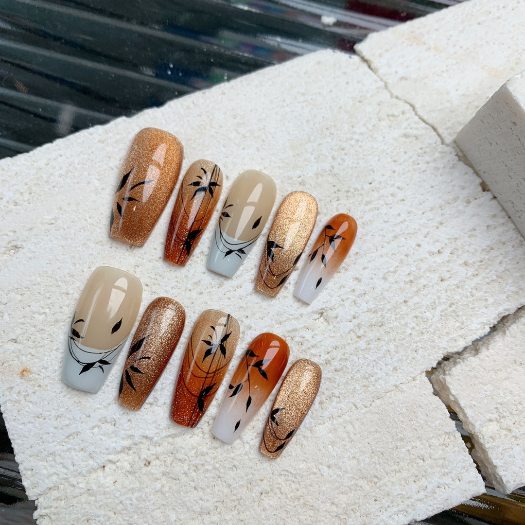 Siva Nail, October Whisper, Autumn Leaves, Handmade Press on Nails